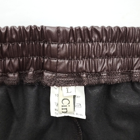 Cinnie Women's Faux Leather Pull Ob Pants Burgundy Brown Stretch Pockets Size L - Picture 4 of 7